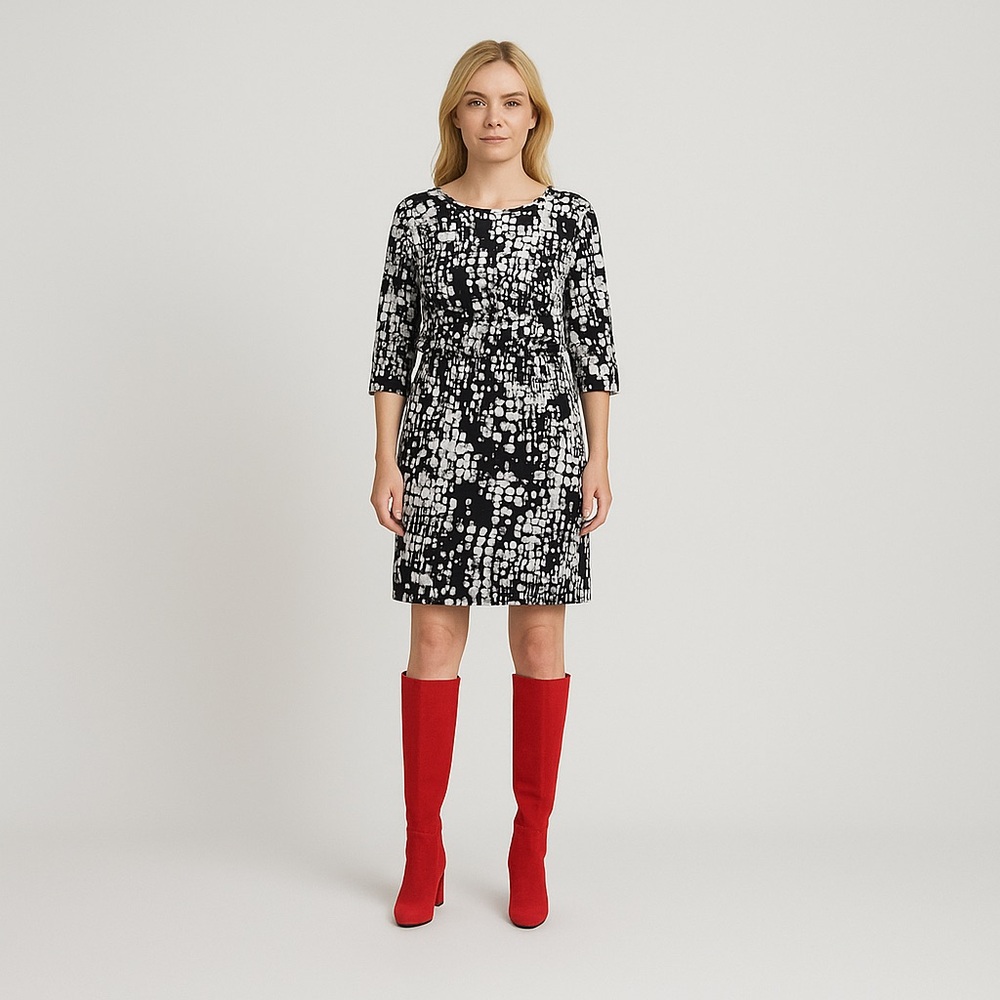Peter Nygard oversize dress black white pattern elastic Waist contemporary small